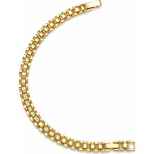 Balenbi Jewelry Üç Sıralı Kutu Zincir Zirkon Taş Detaylı Kadın Bileklik 14K Gold Renk 1229