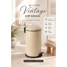 Bysevil Vintage 16 Lt Pedallı Çöp Kovası Krem | Amortisörlü Kapak | Silinebilir Yüzey