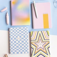 Starseven Paperora A5 Spiralli Karton Kapak Kareli Okul Defteri 80 Yaprak 4'lü Set - Ders Programlı - Re