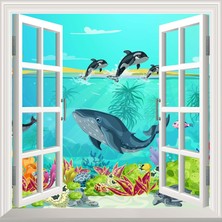 Starseven Pencere Poster Duvar Kağıdı 3D Deniz Yapışkanlı Sticker