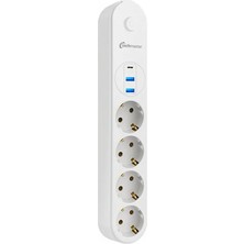 Starseven Techmaster 2 Usb+Type-C Akım Çocuk Korumalı 4lü Priz 2mt Beyaz