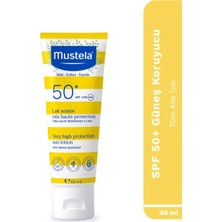 Mustela SPF 50+ Çok Yüksek Koruma Faktörlü Güneş Losyonu 40 ml Tüm Aile İçin Suya Dayanıklı