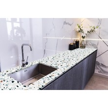Starseven Stickerart Tezgah Üstü Fayans Kaplama Folyosu Mutfak Tezgahı Kaplama Terrazzo Döşeme 70 cm x 5 Metr