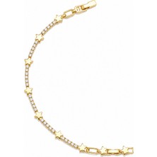 Balenbi Jewelry Yıldız Figürlü Zirkon Taşlı Ince Zincir Kadın Bileklik 14K Gold Renk 1228