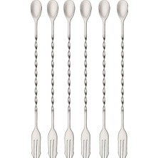 Starseven 6 Adet 32 cm Çelik Çift Başlı Kokteyl Karıştırma Barmen Kaşığı CIN582-6