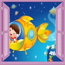 Starseven Çocuk Odası Bebek Odası Pencere Poster Duvar Kağıdı Uzay Aracı