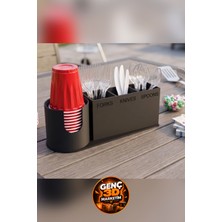 Genç 3D Parti Tipi Bardak ve Çatal Kaşık Düzenleyici Stand - Plastik Bardak ve Peçete Düzenleme Kutusu - Piknik ve Bahçe