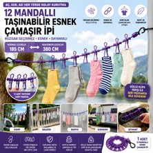 Ufak Tefek Şeyler 12 Mandallı Taşınabilir Esnek Çamaşır Ipi 185 cm Rüzgar Geçirmez Kamp ve Seyahat Kurutma Ipi