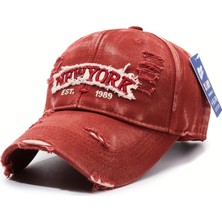 YYB Ünise Yıkanmış Pamuklu Beyzbol Şapkası  New York Nakışlı Yırtık Detaylı Vintage  4 Renk
