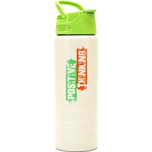 Starseven Paslanmaz 304 Çelik Matara Pipetli Motivasyon Matarası Suluğu 304 Çelik Suluk Yeşil 750 ml 1156