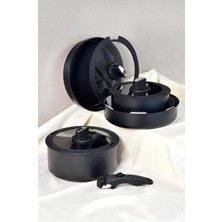 Starseven Belariva-Easy Cook Çıkarılabilir Saplı 8 Parça Tencere Seti Siyah