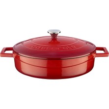Starseven Lava Döküm Çok Amaçlı Yayvan Tencere, Trendy, 24CM, Kırmızı