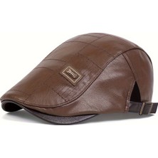 YYB Erkek Suni Deri Gözlük Şapkası  Kare Dikiş Detaylı Ayarlanabilir Flat Cap  3 Renk