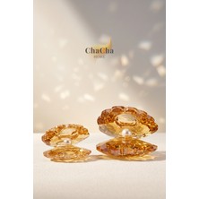 Chacha Home Shell Pearl | Feng Shui 2'li Set Lüks Kristal Kesim İnci Detaylı İstiridye Dekoratif Obje (7x5 cm ve 9x7 cm)