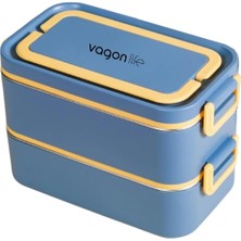 Starseven Vagonlife Bento 2000ML Lunchbox 2 Katlı 3 Bölmeli Mini Kaseli Çelik Sefer Tası Yemek Kutusu (Lacive