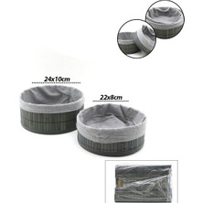 Eseno Select Gri 2 Boy Yuvarlak Bambu Kenar Organizer Sepet Ahşap Altlık - Bezli ÇAP=22X24CM