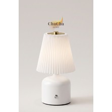 ChaCha Home Lumina Plissé Dokunmatik Şarjlı Masa Lambası - Kademeli Dimmerli Dekoratif Gece Lambası Abajur 21X10 cm