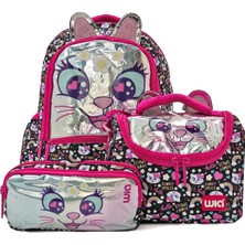 Starseven Wia Sweet Cat 3 Bölmeli Okul Çanta Seti, Tek Ebat, SWG-007, Siyah, Kız-Çocuk