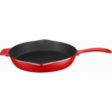 Starseven Lava Spring Serisi, Döküm Kızartma Tavası, Yuvarlak, 28 Cm, Mat Emaye, Parlak Siyah Taban, Kırmızı