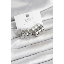Eseno Select Pirinç Gümüş Renk Üçlü Görünüm Kadın Küpe