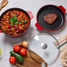 Starseven Aryıldız Duo Cast Iron Tencere/çift Kulplu Tava Kırmızı 24 cm