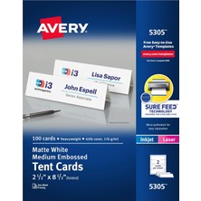 Starseven Avery Yazdırılabilir Çadır Kartları, 6,4 x 21,6 Cm, Kabartmalı Kenarlı Beyaz, 100 Adet (05305)