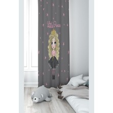 Starseven Pelangi Gri Prenses Desenli Dijital Baskı Yıkanabilir Bebek Çocuk Odası Fon Perdesi, Gri 70 x 200,