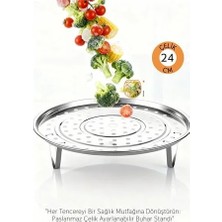 Eseno Select Inox Çelik Ayaklı Buharlı Pişirme Aparatı - 24 cm Çok Amaçlı Tencere Içi Haşlama Standı