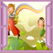 Starseven Çocuk Odası Bebek Odası Pencere Poster Duvar Kağıdı Gök Kuşağı