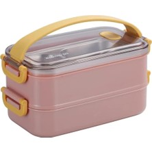 Starseven Vagonlife Bento 1400ML Lunchbox 2 Katlı Çelik Sefer Tası Yemek Kutusu (Pembe)