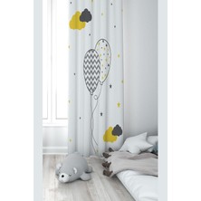 Starseven Pelangi Beyaz Balon Desenli Dijital Baskı Yıkanabilir Bebek Çocuk Odası Fon Perdesi, Beyaz 70 x 270