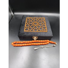 Onurlu Tesbihane Osmanlı Benzetme Sıkma Kehribar Tesbih (Turuncu, 10X9 Mm)