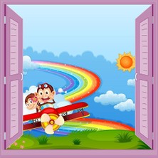 Starseven Çocuk Odası Bebek Odası Pencere Poster Duvar Kağıdı Uçak