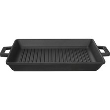 Starseven Lava Metal Kulplu Döküm Izgara Tava, 26X32 Cm, Siyah