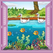 Starseven Çocuk Odası Bebek Odası Pencere Poster Duvar Kağıdı Ördek Balık