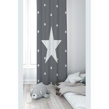 Starseven Pelangi Gri Yıldız Desenli Dijital Baskı Yıkanabilir Bebek Çocuk Odası Fon Perdesi, Çok Renkli 70 x