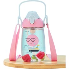 Starseven Uzspace 500ML Askılı Kulplu Pipetli Tritan Çocuk Su Matarası (Pembe-Mavi)