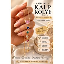 Nior Lifestyle Nior Gold Rengi Paslanmaz Çelik Renkli Kalp Taşlı Y Kolye, Kararmaz Çok Renkli Zirkon Sallantılı Lariat Kolye, Kadın Hediye