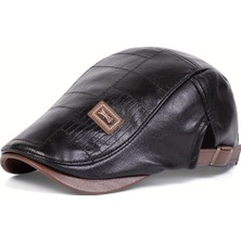 YYB Erkek Suni Deri Gözlük Şapkası  Kare Dikiş Detaylı Ayarlanabilir Flat Cap  3 Renk