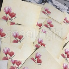 Starseven Pembe Çiçekli Yazısız Kart Not Kartı Tek Taraflı Boş Yazılabilir Mesaj Kartı 8x5 cm -10 Adet