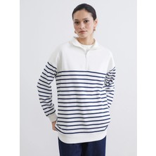 Lc Waikiki Yeni Sezon Dik Yaka Çizgili Kadın Kalın Sweatshirt Tunik