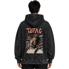 Sevbano Tupac Rapper Şarkıcı Baskılı Unisex Oversize Yıkamalı Premium Hoodie Sweatshirt