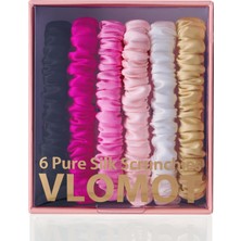 Starseven Vlomot 6 Parça SET%100 Saf Dut Ipek Saç Scrunchies Ipek Saç Bağları 6 Şık Renkli Günlük Skinny Scru