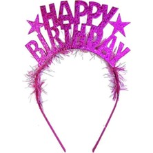 Starseven Tüylü Simli Happy Birthday Taç (Gold)