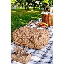 SHC4200 Deconox El Yapımı Su Sümbülü Kapaklı Büyük Boy Hasır Örme Piknik Sepeti Dikdörtgen - 46X30CM - 20-3