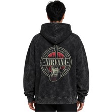 Sevbano Nirvana Rock Metal Müzik Grubu Baskılı Unisex Oversize Yıkamalı Premium Hoodie Sweatshirt