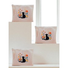 Starseven Çiçek Teması Baskılı 3'lü Makyaj Çantası 20X25 Cm, LH9827409235231312