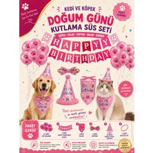 Ufak Tefek Şeyler Kedi ve Köpek Doğum Günü Kutlama Süs Seti Şapka Fular Papyon Balon Banner Süsleme Takımı Pembe