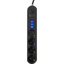 Uravas Store 4lü Siyah Anahtarlı 3 USB Li Akım Korumalı Topraklı Çocuk Korumalı Grup Priz 2 Metre