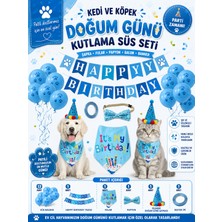 Ufak Tefek Şeyler Kedi ve Köpek Doğum Günü Kutlama Süs Seti Mavi Şapka Fular Papyon Balon Banner Süsleme Takımı